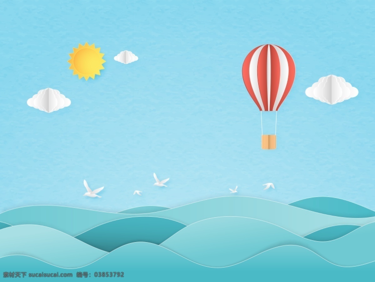 剪纸 风格 热气球 卡通热气球 气球背景 白云 矢量 庆祝 卡通设计 生日气球