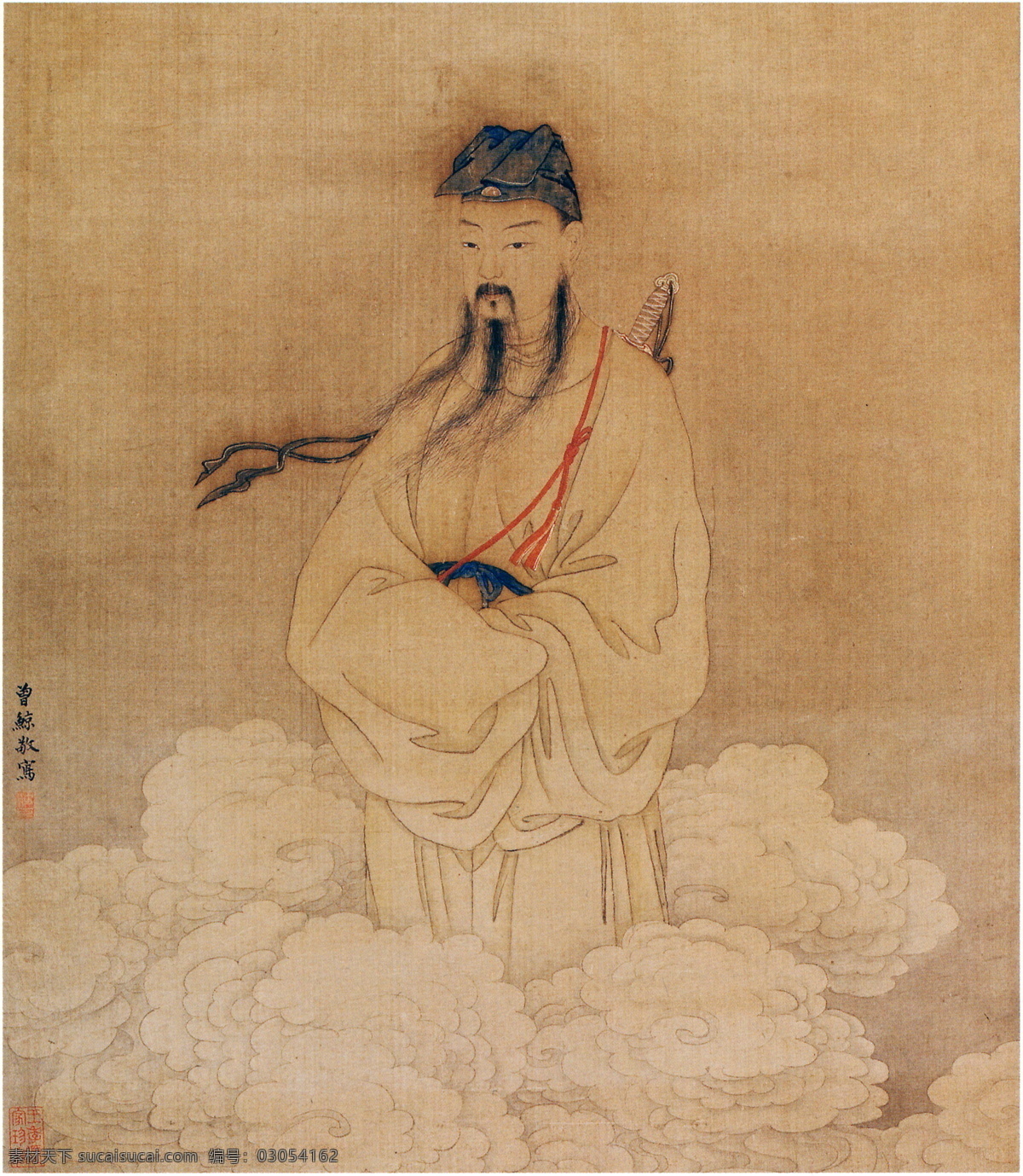 吕洞宾 高清 古画 吕仙 高清古画 明 曾鲸 绢本 设色 文化艺术 绘画书法