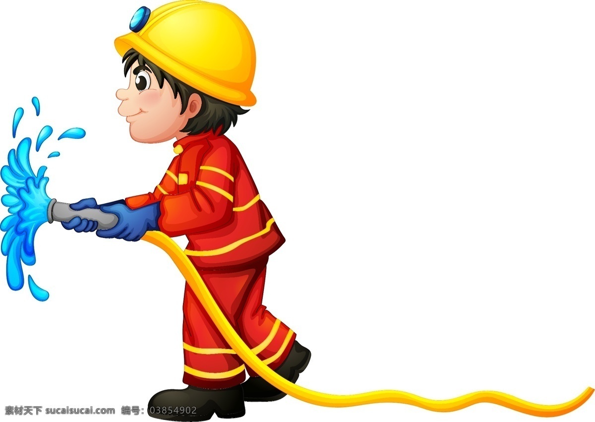 水管 消防员 卡通 矢量 喷洒 消防管 红色服装 救火 职业人士 卡通人物 插图 动漫 动漫动画 动漫人物