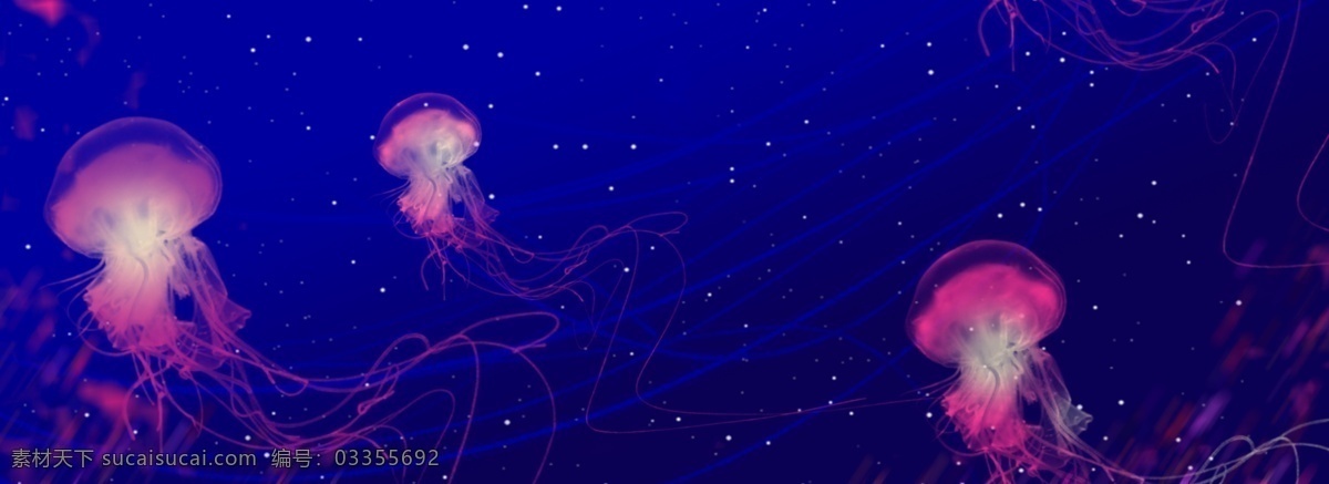 梦幻 水母 深蓝色 海报 背景 生物 海洋生物 海底世界 红色水母 发光水母 光感水母