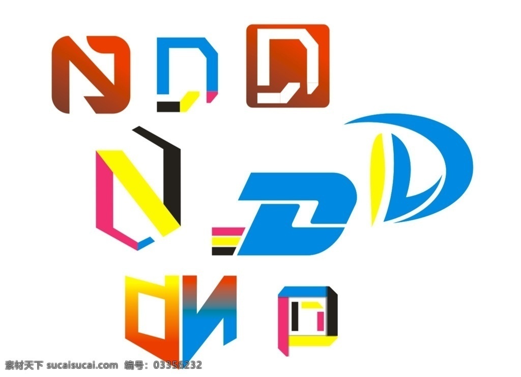dn标志 英文logo 彩色印刷 cmyk四色 d标志 logo设计