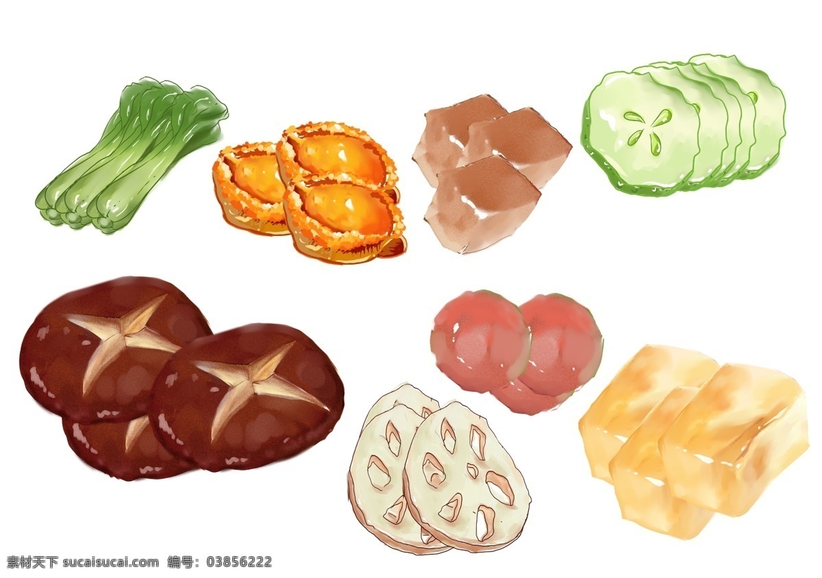 卡通蔬菜 蔬菜 香菇 莲藕 黄花 火锅 卡通 手绘 高清 分层