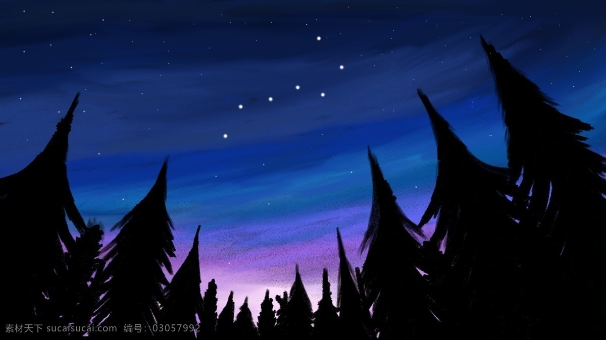 治愈 系 星空 魅力 晚安 八月 你好 背景 插画 海报 唯美 色彩 森林 壁纸 夜晚 宁静 晚安你好 你好八月 九月你好 手绘 桌面 日签 配图