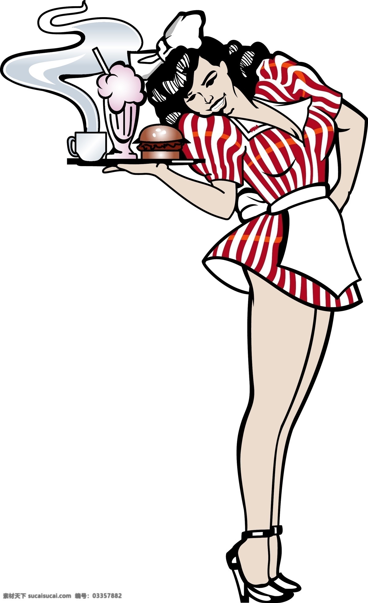 女招待 服务 奶昔 女服务员 堡 餐车 矢量图 其他矢量图