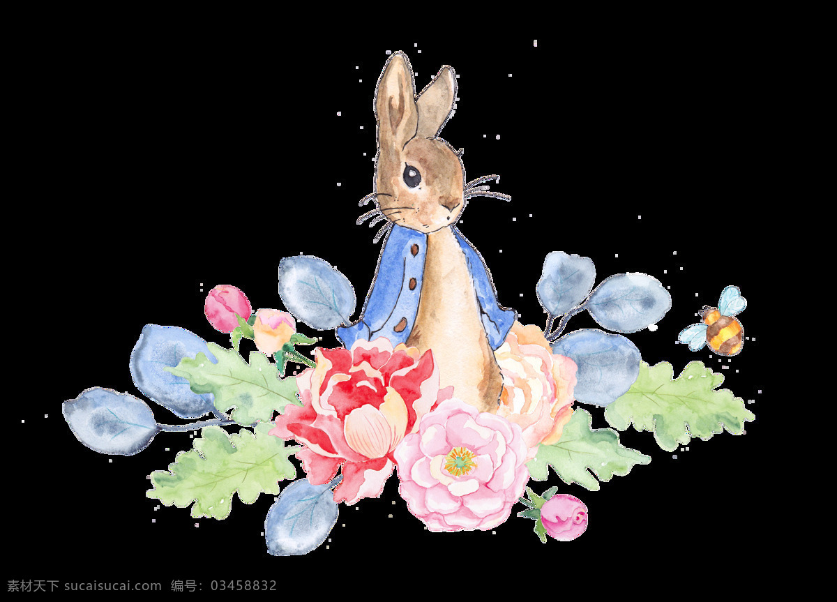 花丛 兔子 卡通 透明 花边 彩色 透明素材 免扣素材 装饰图案