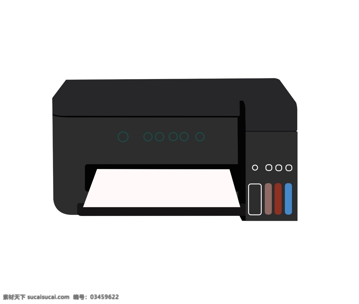 办公用品 传真机 插画 黑色的传真机 卡通插画 办公器材 办公工具 上班用品 白色的纸张