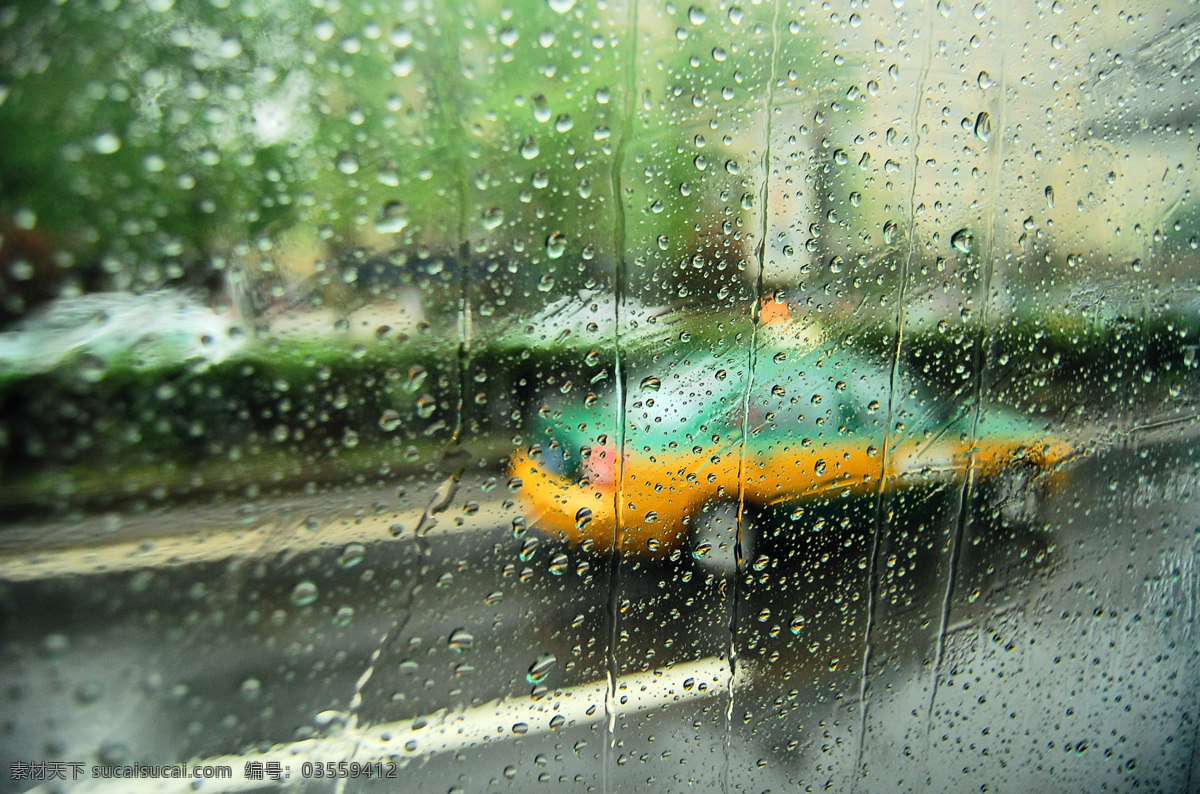 雨 中城 市 玻璃 出租车 道路 旅游摄影 绿色 摄影图库 水滴 雨中城市 下雨 psd源文件