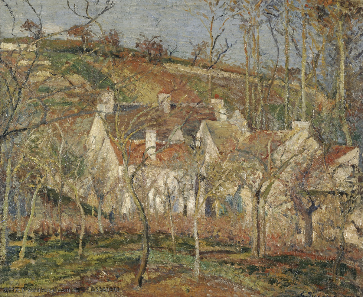 冬季 房子 风景油画 红色 绘画书法 农村 树 卡米耶 毕 沙 油画作品 设计素材 模板下载 油画 法国 古典 屋顶 景观艺术 毕沙罗 法国画家 印象派 奥赛美术馆 沙罗 文化艺术
