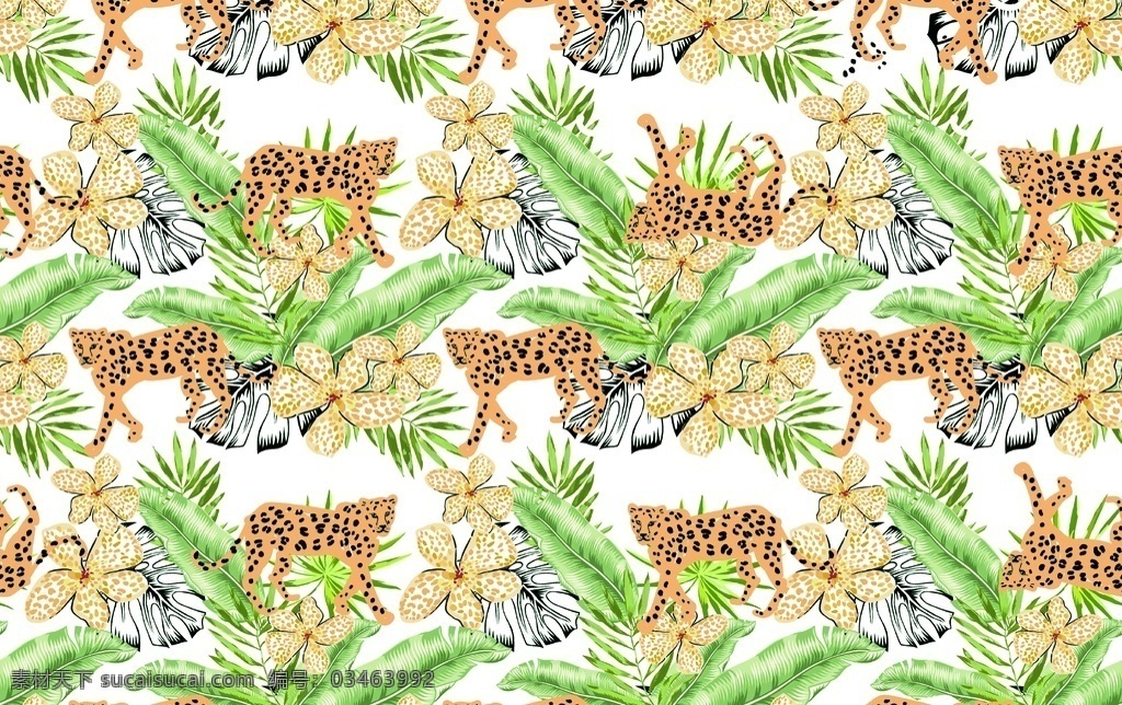 豹子 豹纹 热带植物 数码印花 分层 动漫动画 gif动画