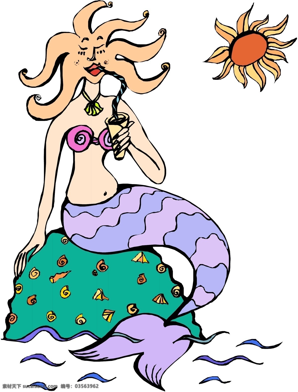 章 鱼头 美人鱼 坐在 礁石 上 晒太阳 大海 幻想 神话 矢量图 矢量人物