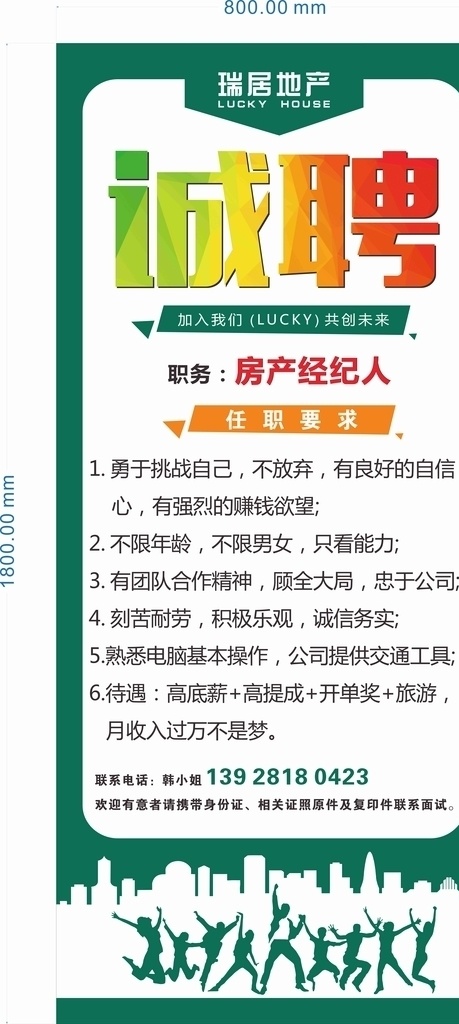 诚聘海报 招聘 门型展架 易拉宝 写真 喷绘 现代 时尚 广告 房地产