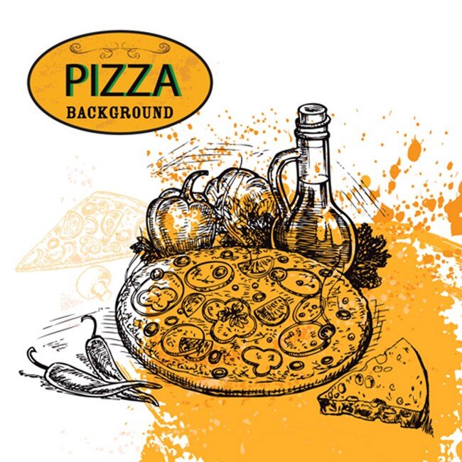 手绘 披萨 蔬菜 背景 图 广告背景 背景素材 广告 素材免费下载 辣椒 黄色