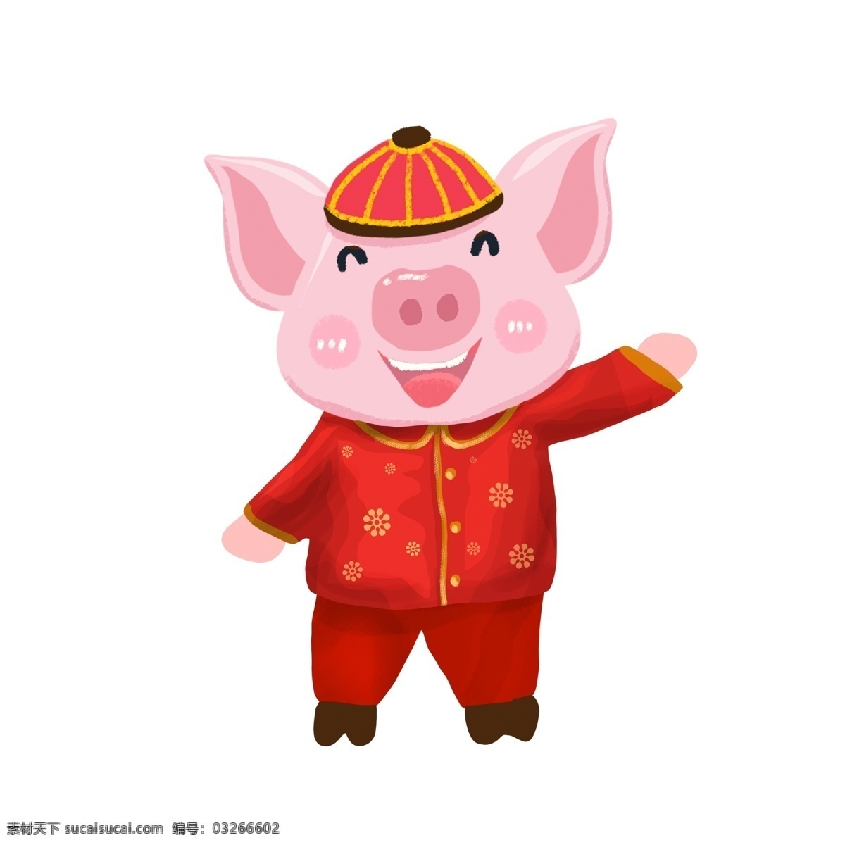中国 风 喜庆 打招呼 小 猪 卡通 可爱 中国风 插画 春节元素 猪年形象 卡通小猪