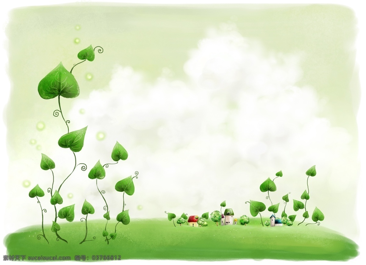 绿色可爱藤蔓 绿色可爱 绿色 可爱 风景漫画 动漫动画 藤蔓 心形 房子 葡萄藤 白色