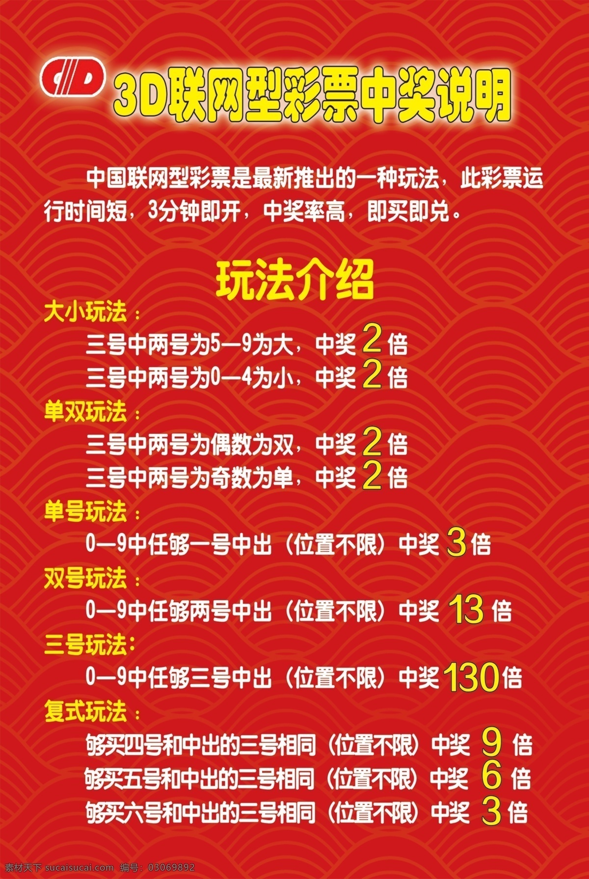 3d彩票 彩票 中奖 说明 玩法介绍 红色