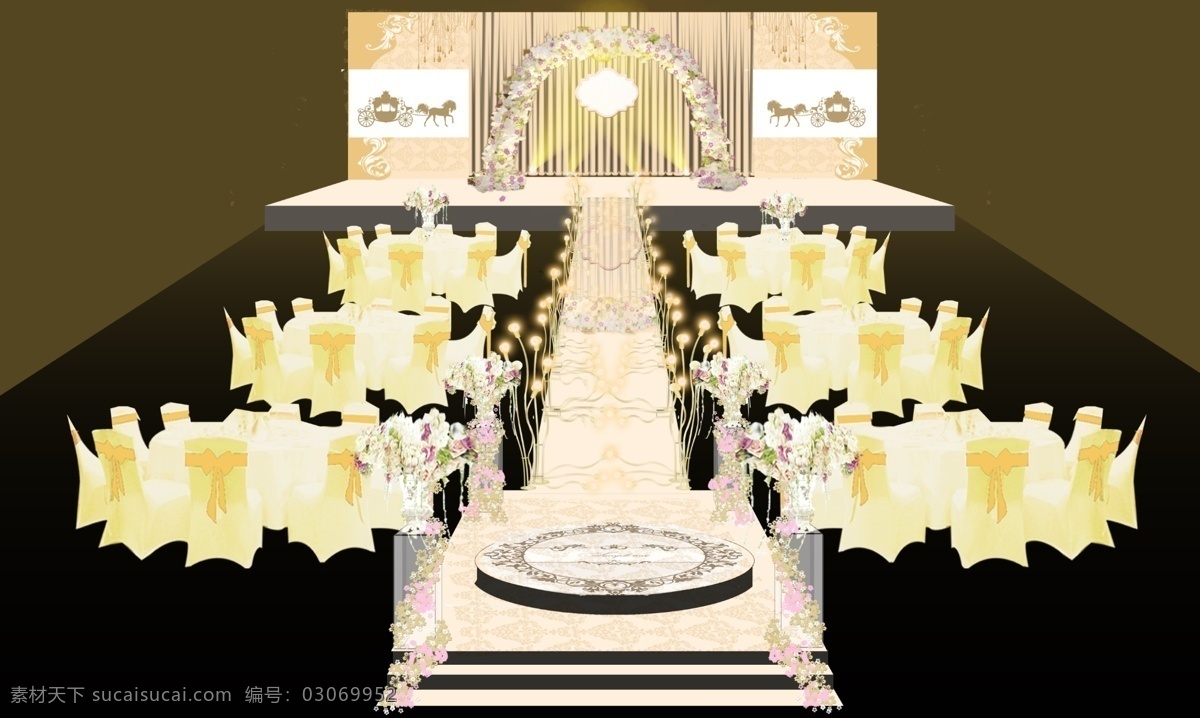 香槟 色系 婚礼 舞台 香槟色 镜面t台 花门 龙珠灯 黑色