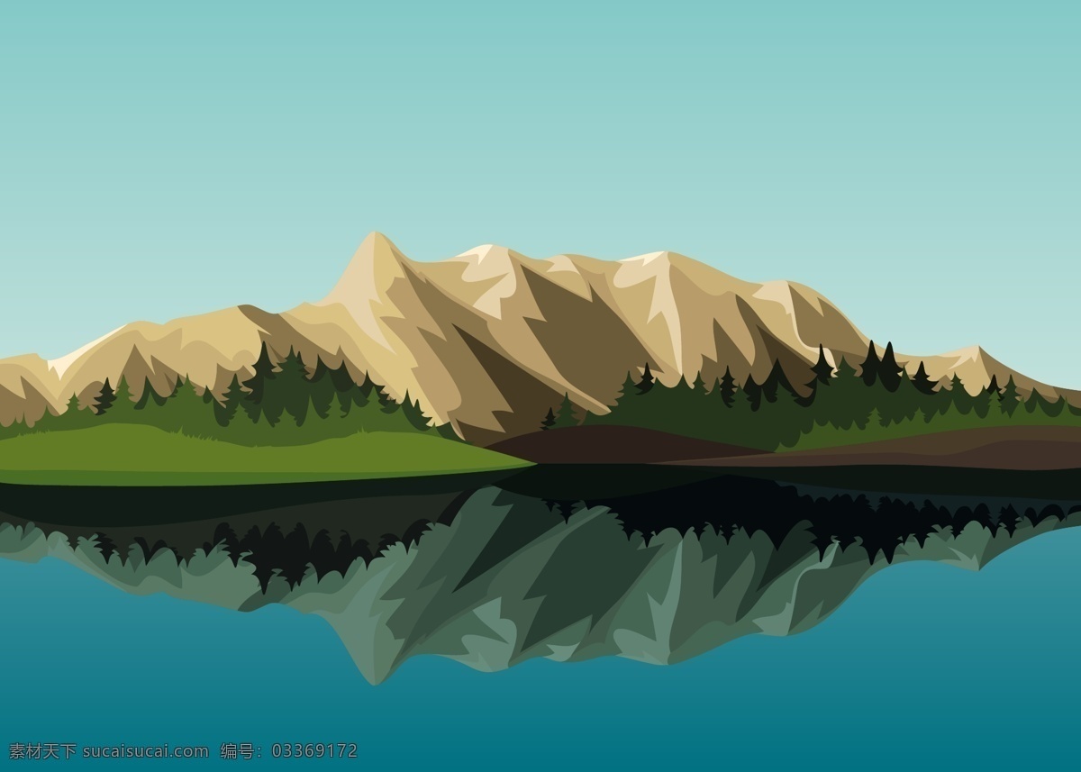 背景 插画 岛屿 底纹 风光 风景 湖水 卡通 梦幻 山脉 矢量 模板下载 卡通山脉湖水 平静 时尚 手绘 自然风景 主题 自然景观 插画集