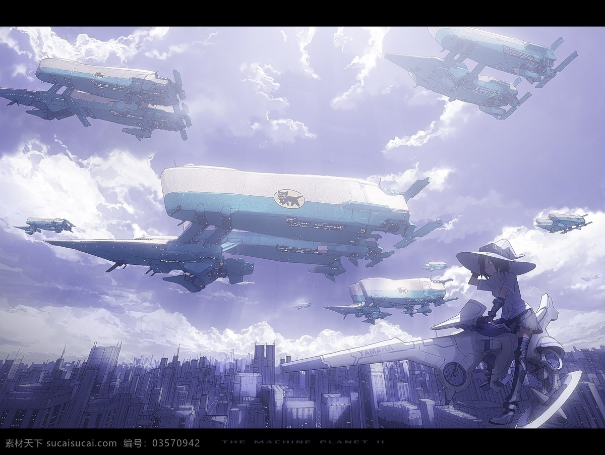 动漫 风景 天空 飞行器 卡通 可爱
