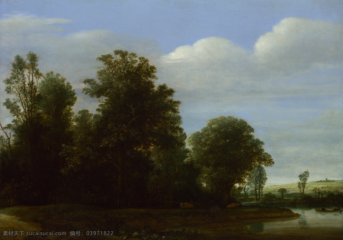 wood 大师 画家 古典 画 建筑 景物 装饰画 油画 by river with landscape a vroom cornelis 人物 高清 西方 国外 现代 家居装饰素材