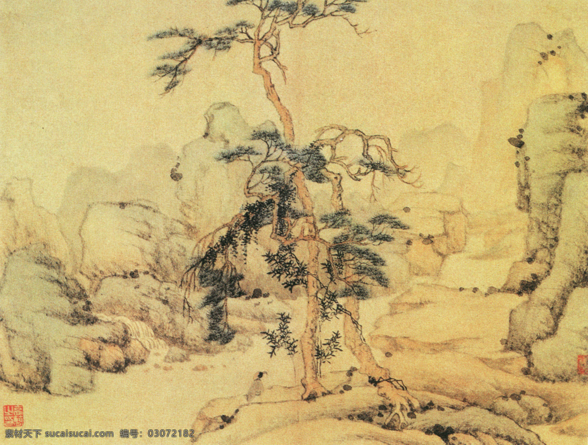 名家 高 简 山水 名画 书画 仿古 图 松下 观 泉 古画 山水画 山水名画书画 书画真迹 中国水墨画 名家高简 册山 纸本 设色 文化艺术