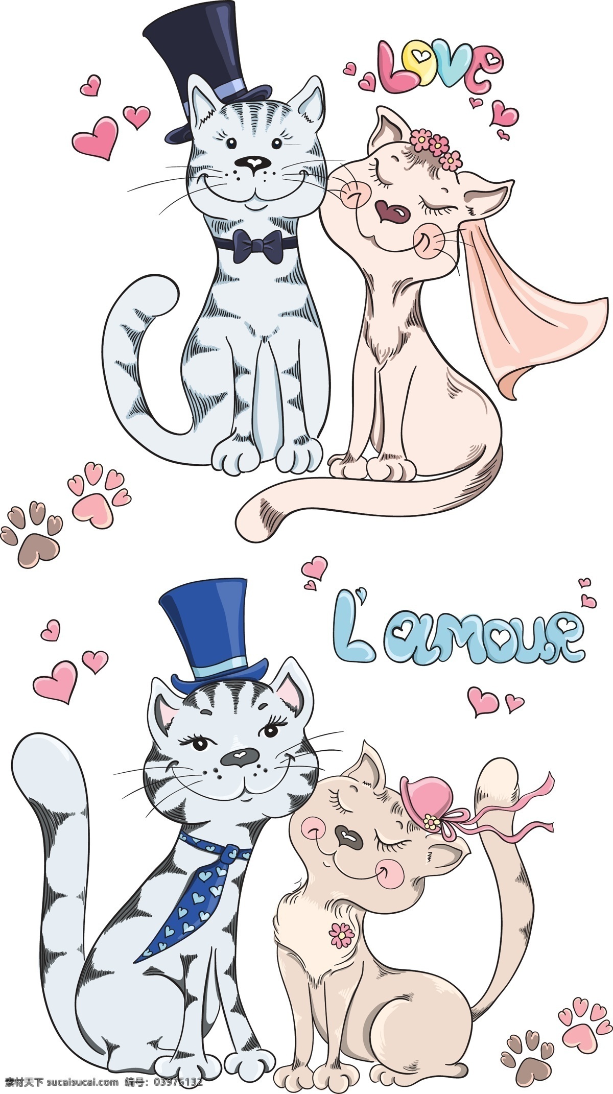 可爱的卡通猫 可爱 的卡 通 猫 浪漫卡通 卡通猫咪 情侣猫 卡通 卡通设计 矢量