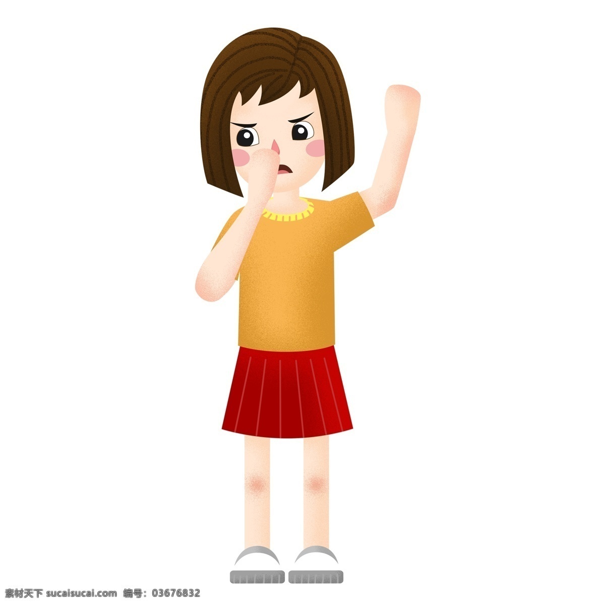 卡通 捂 鼻子 女孩 插画 少女 小孩 手绘 捂着鼻子 人物设计