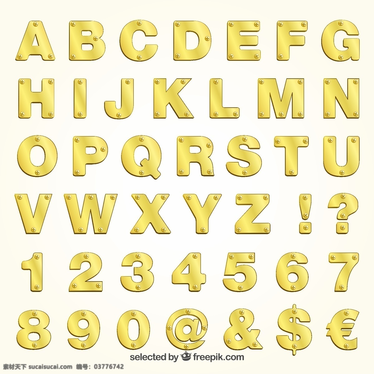 金色字母 黄金 印刷术 金属 字母 字体 数字 符号 abc 印刷 图标 高清 源文件