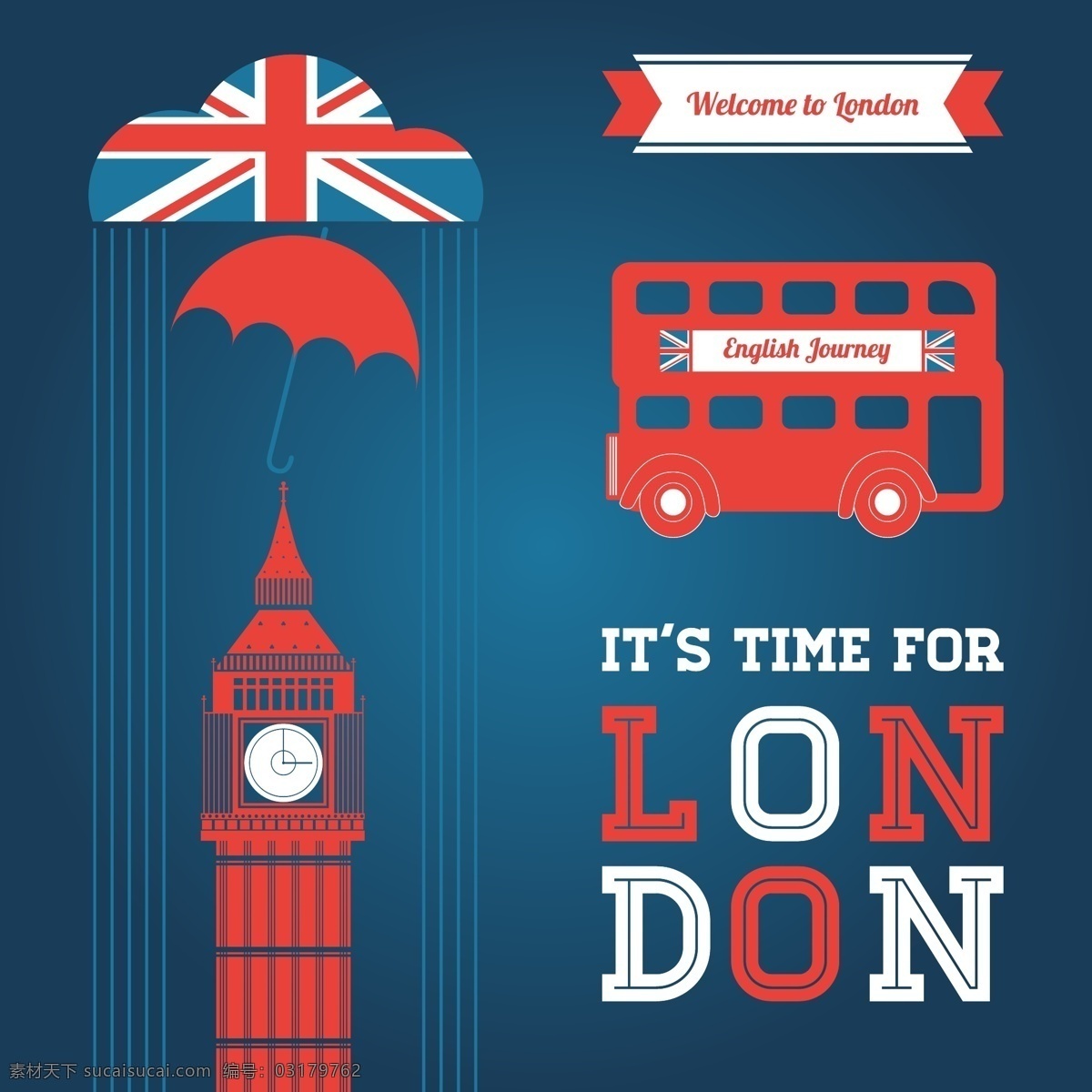 伦敦 英国 大本钟 伞 公交车 矢量设计 矢量