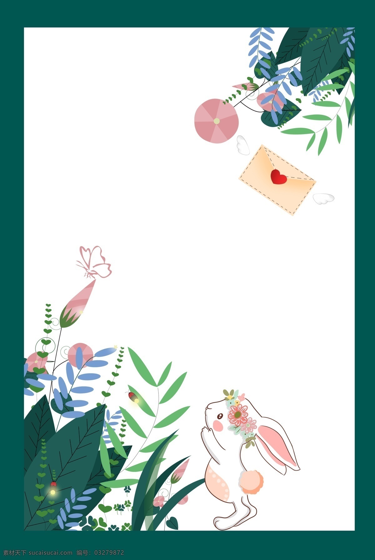 花卉 森林 兔子 蝴蝶 背景 海报 信件 花草 草丛 清新 文艺