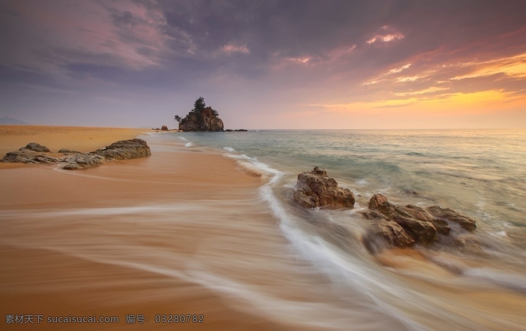 沙滩 落日 海岸 黄色 背景 壁纸 旅游摄影 自然风景