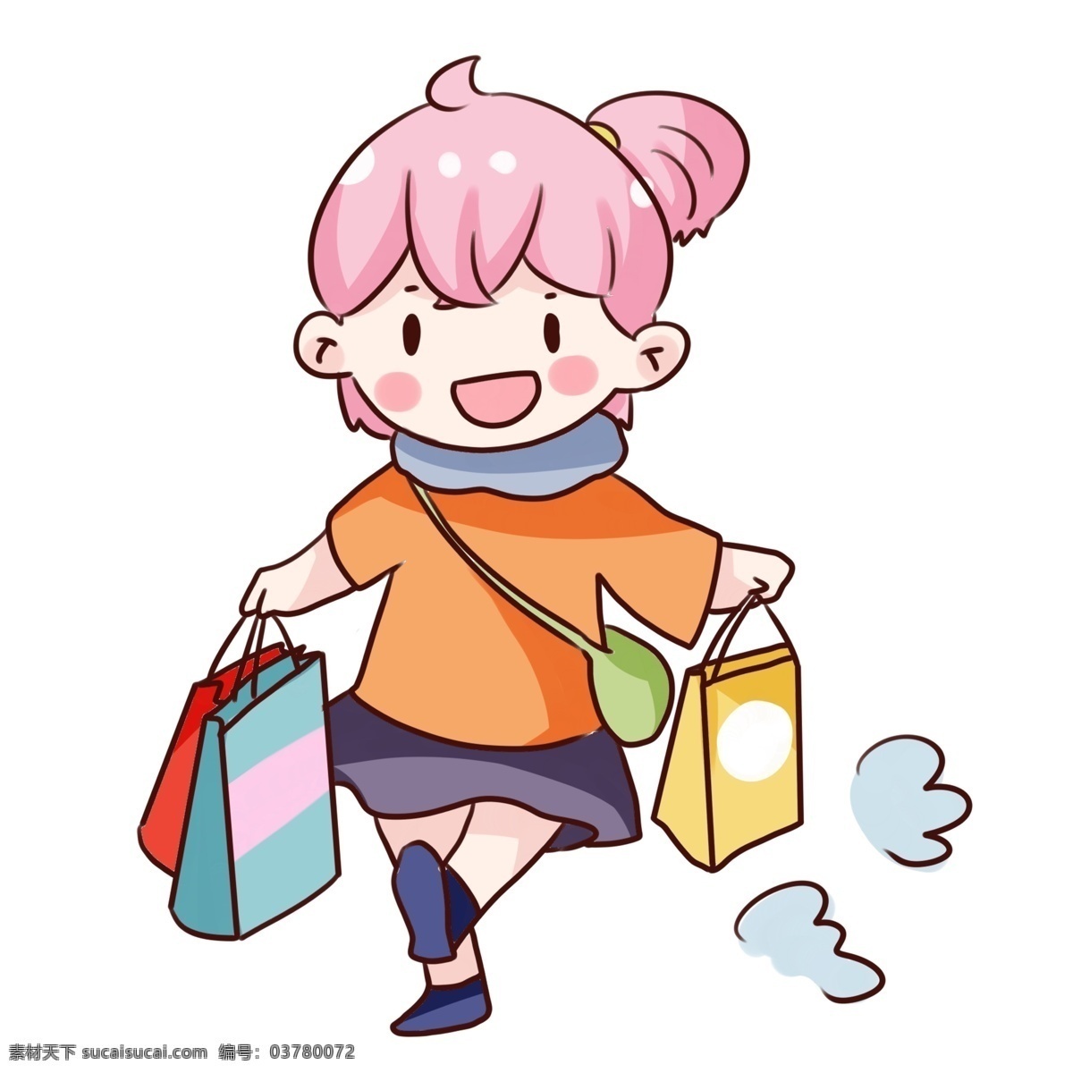 手绘 卡通 双十 购物 女孩 手绘卡通 双十一 购物女孩 买东西 剁手 装饰图案 可爱女孩 手绘q版 电商节 光棍节