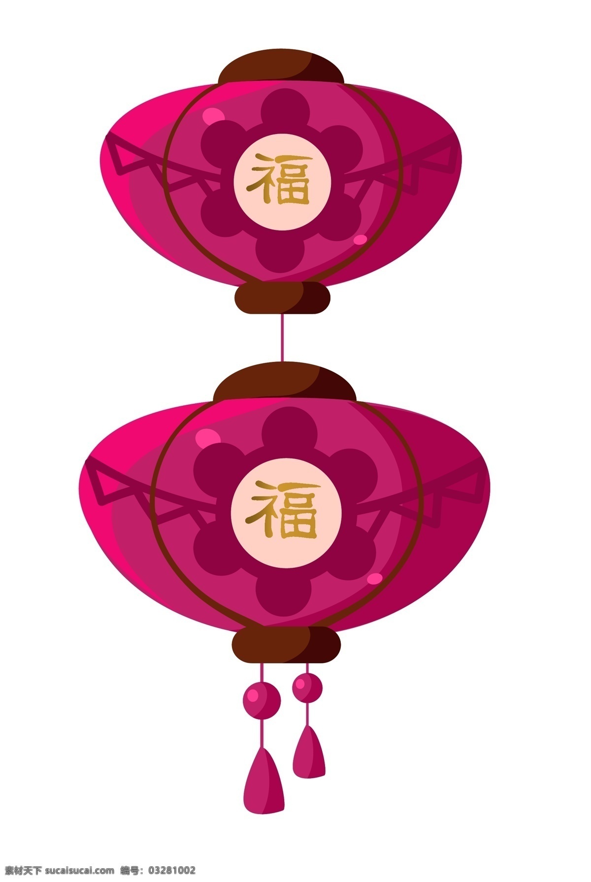福字 卡通 灯笼 插画 卡通灯笼 手绘灯笼 黄色福字 两个灯笼 节日装饰 福字灯笼插画 新年装饰灯笼 玫红色灯笼