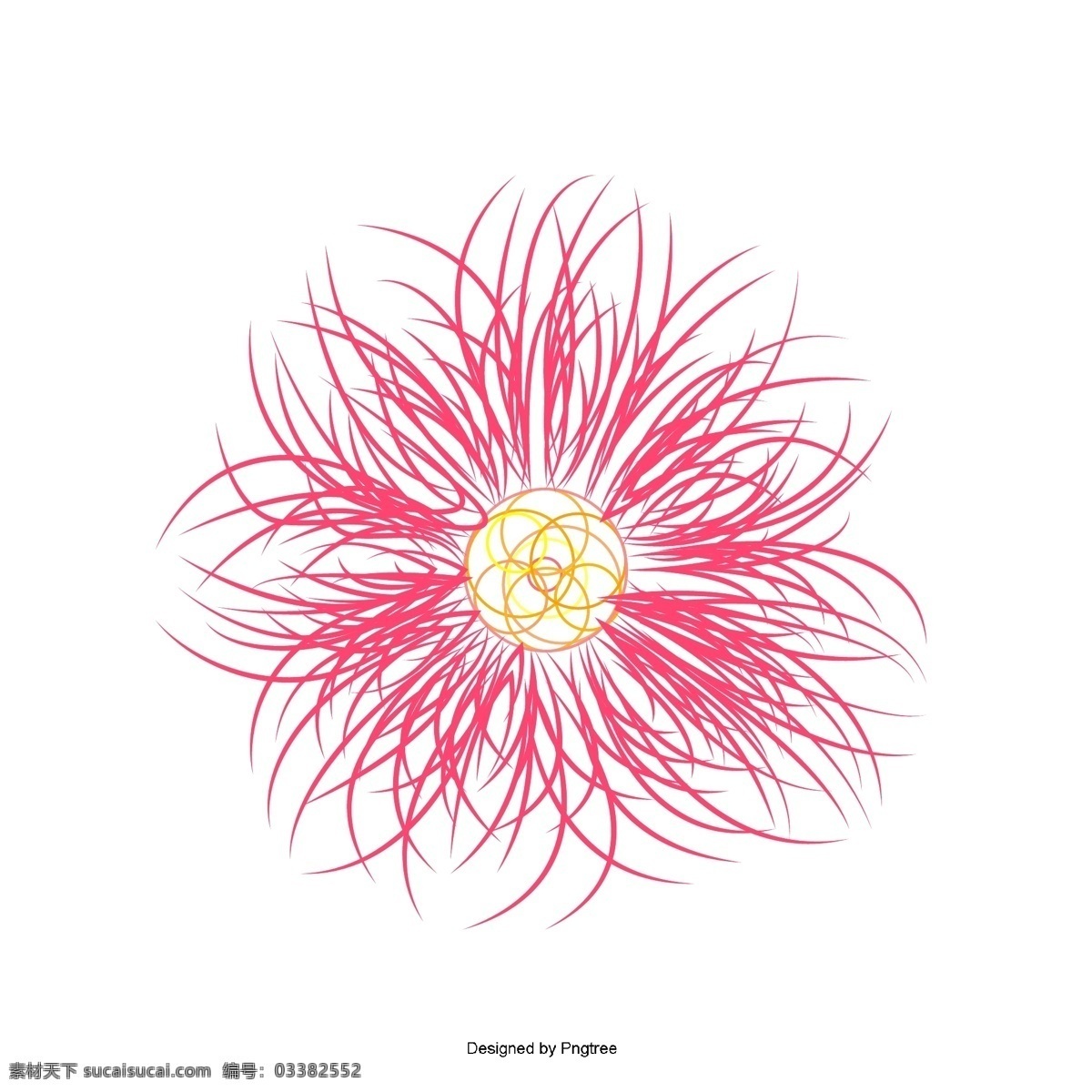 红色梦幻束花 红色 梦幻 光束 花朵 线条 手绘 太阳花 絮状 抽象