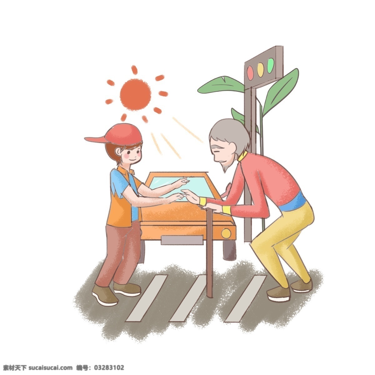 志愿者 手绘 卡通 插画 扁平 清新 尊老爱幼 团结合作 品德高尚 和谐 和谐社会 关爱 关爱他人