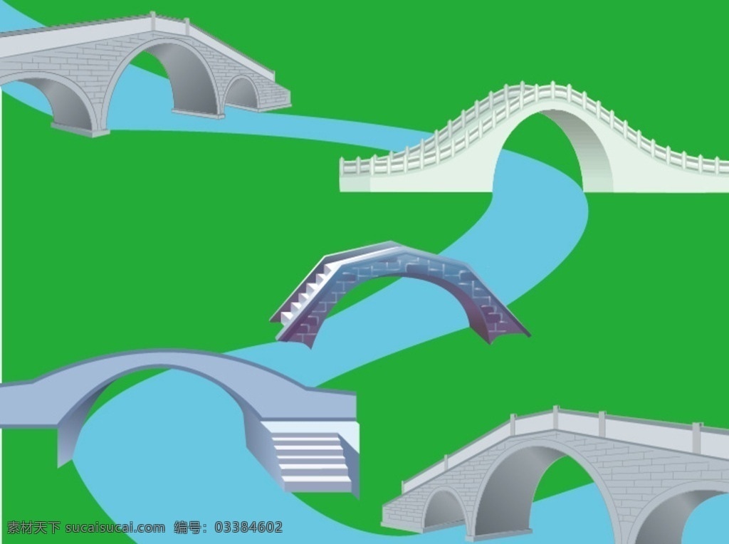各种桥素材 绘图 全景 背景 树 建筑 几何 模板 颜色 绘画 桥 矢量素材 广告