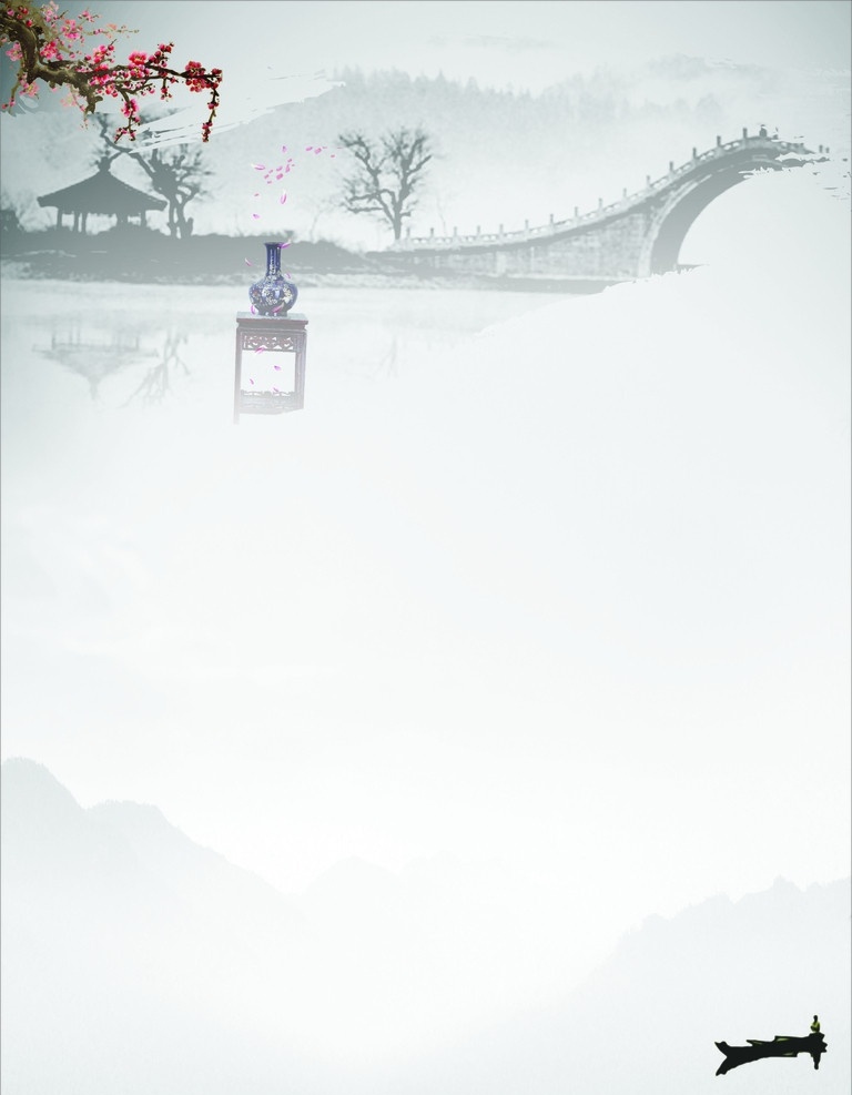 古陶瓷鉴赏 古陶瓷 山水画 花 墨 古典 矢量