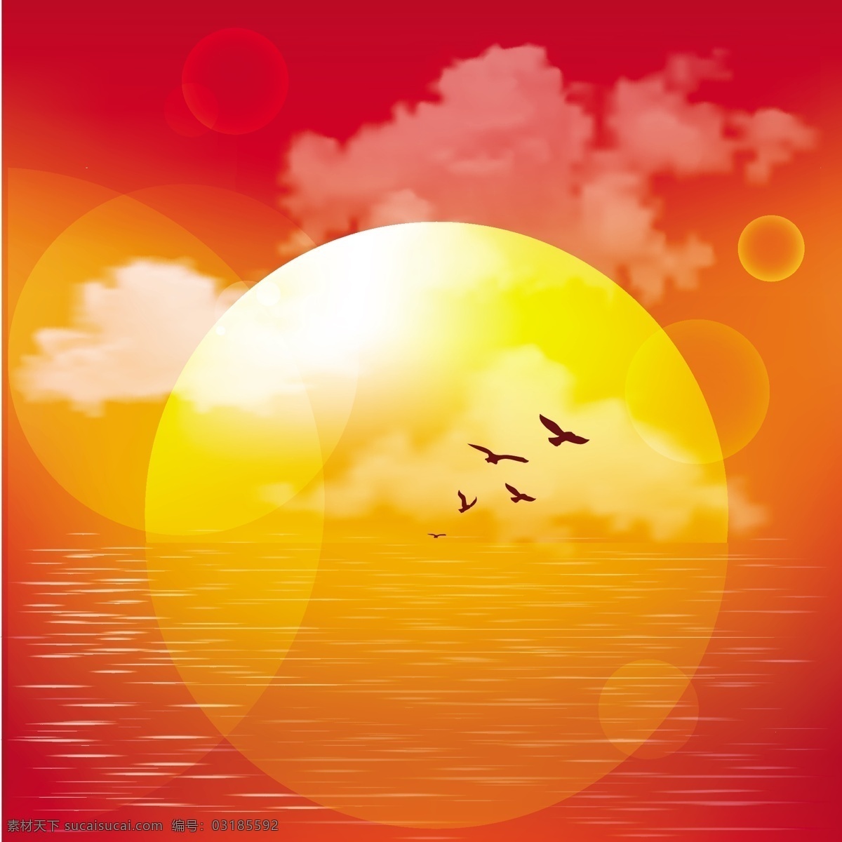 创意 梦幻 大海 太阳 背景 图 广告背景 广告 背景素材 底纹背景 日出 天空 鸟类 泡泡 红色背景 底纹