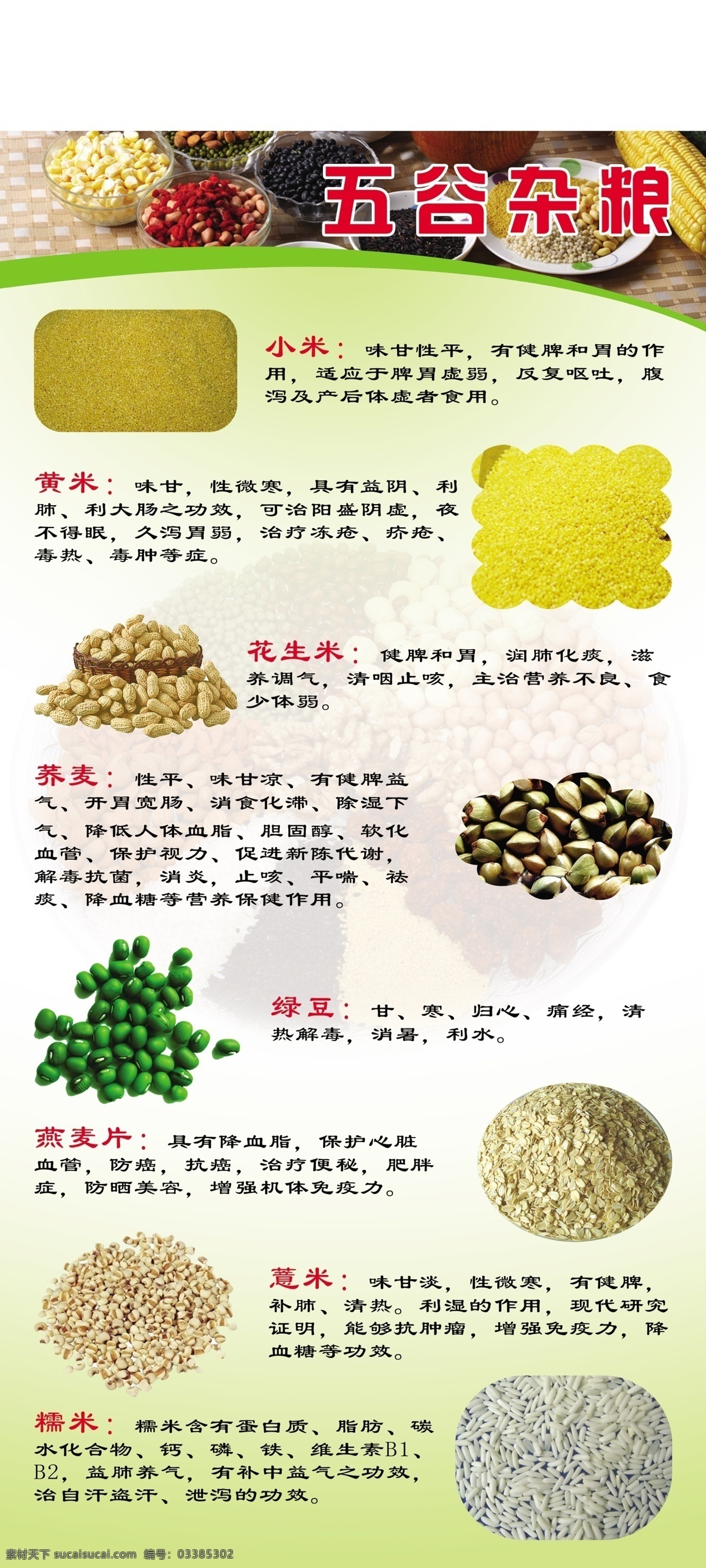 五谷杂粮 作用 五谷杂粮作用 小米 黄米 花生米 荞麦 绿豆 燕麦片 薏米 糯米 展板模板