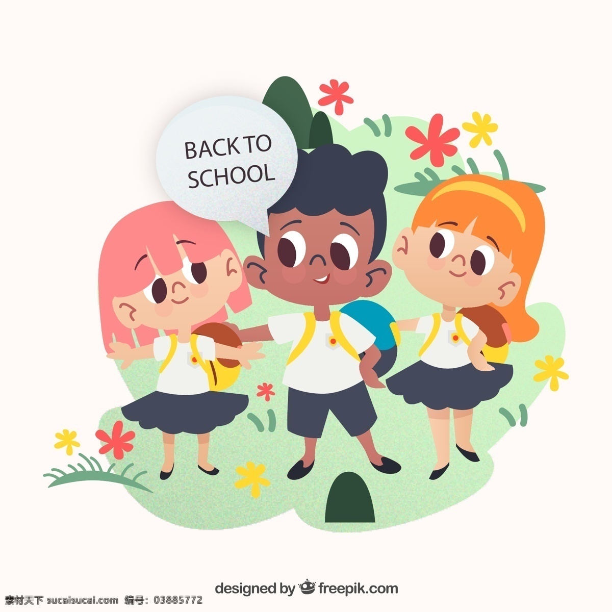卡通 可爱 返校 学生 语言气泡 男孩 女孩 开学 教育 校园 矢量 高清图片