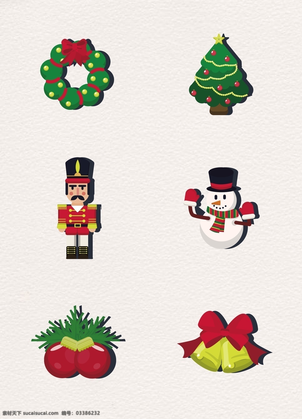 彩色 卡通 圣诞 元素 创意 圣诞节 圣诞树 矢量 圣诞元素 花环 雪人 吊球 铃铛