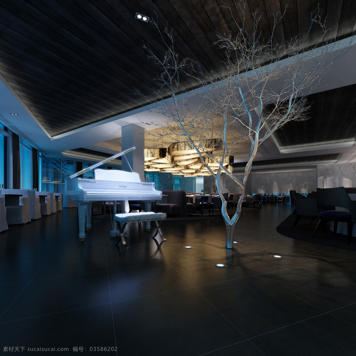 酒吧设计 酒吧 树影婆娑 灯光 钢琴 浪漫 冷暖对比 环境设计 室内设计