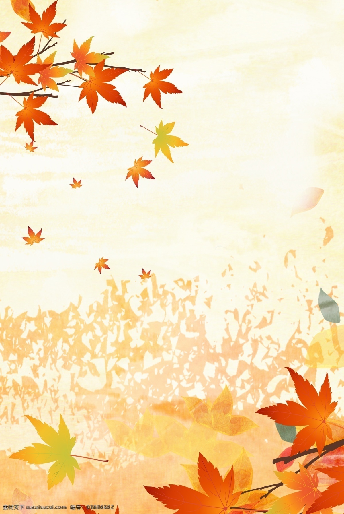 立秋 枫叶 背景 模板 秋分 24节气 二十四节气 海报 秋季 秋天 促销 水彩 手绘 落叶背景 枫叶背景