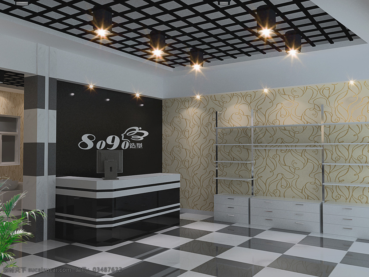 3d设计 3d作品 店面 发廊 黑白 理发店 模型 效果图 装修图 现代风格 时尚理发店 剪头 洗头店 psd源文件