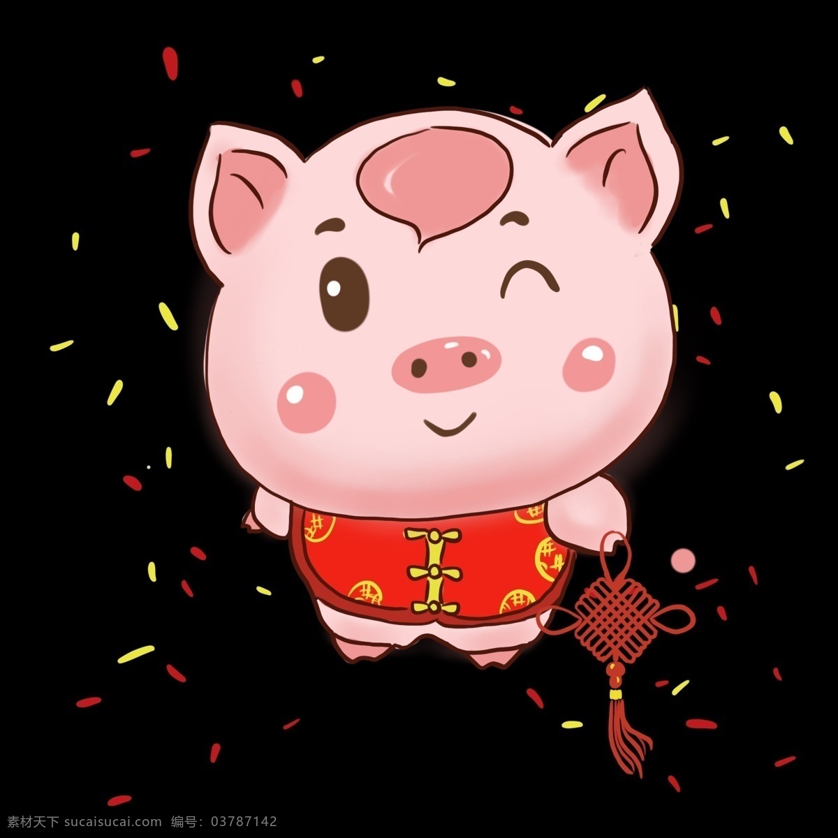猪年 红色 手绘 插画 猪 宝宝 金 报 福 喜庆的猪 红色系列 猪宝宝 金猪报福 福到了 中国结 可爱的猪猪 灯笼