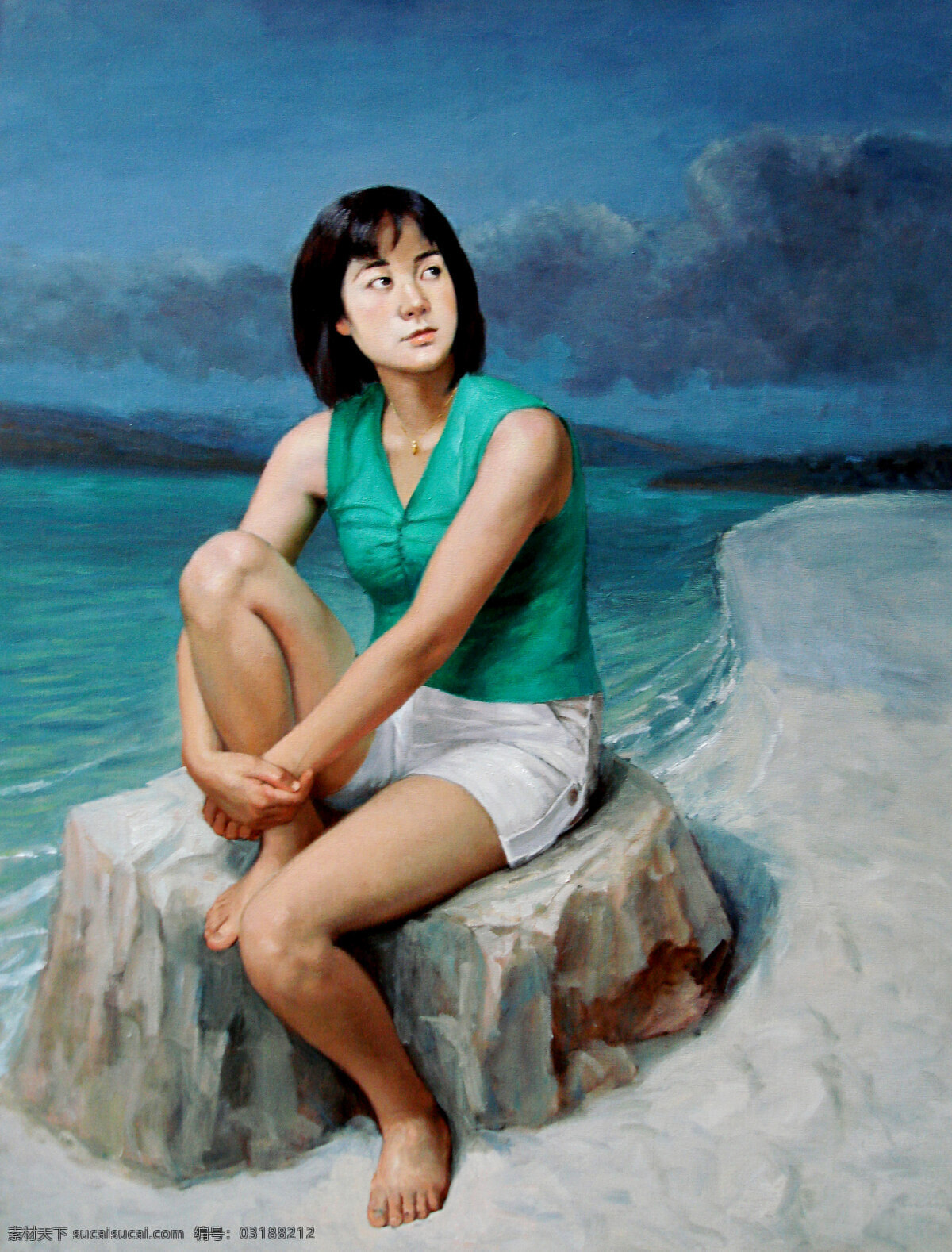 海滨 表情 大海 动作 服装 姑娘 海滩 绘画 绘画书法 滨 美术 油画 女人 女孩 女子 丽人 姿势 油画艺术 油画作品14 文化艺术 装饰素材