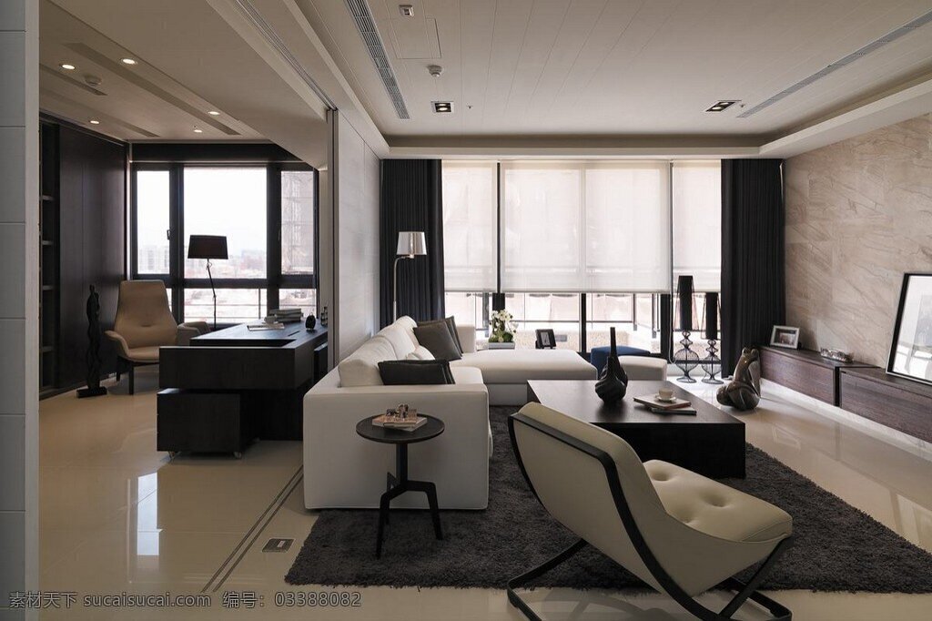 现代 客厅 浅色 墙面 室内装修 效果图 客厅装修 瓷砖地板 深色地毯 浅色沙发