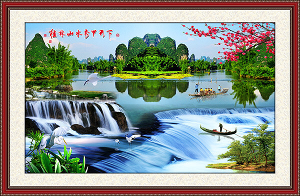 桂林 山水 甲天下 客厅 中堂 画 中堂画 装饰画 河流 青山 绿水 白色