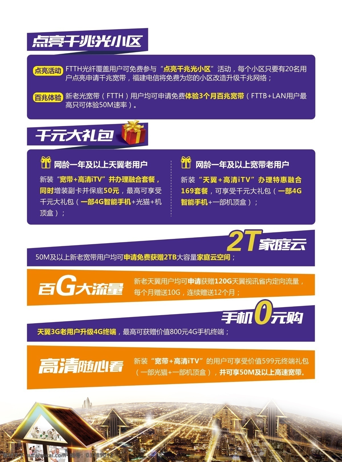 千兆小区 中国电信 千兆 光小区 宽带 经济 速度 纵横 城市 礼包 流量 传单 资费 优惠 夜景