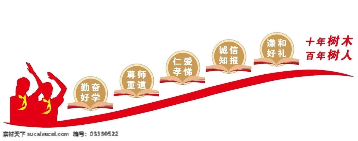 十年树木 百年树人 形象墙 原创 雕刻墙 元素 标志图标 公共标识标志