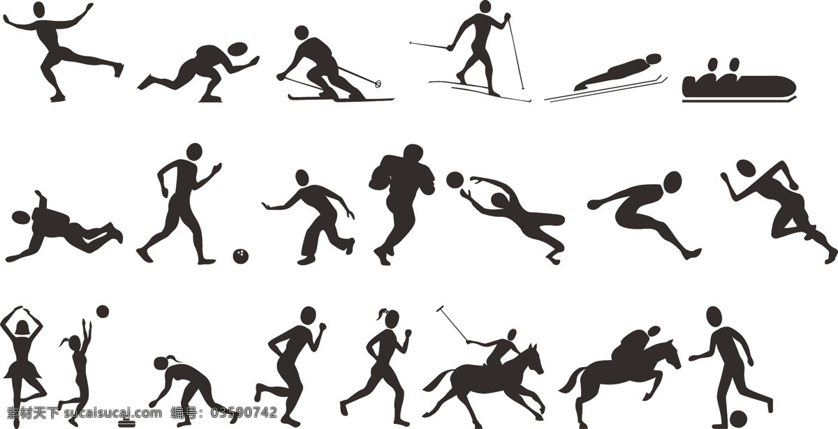 奥运项目剪影 奥运项目 滑雪 足球 篮球 马术 跳远 文化艺术 体育运动
